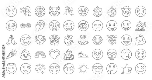 Wallpaper Mural Collection of Line Art Emoticons and Icons Representing Various Emotions and Concepts Torontodigital.ca