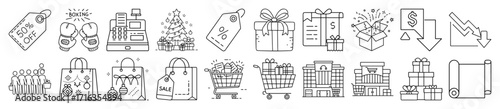 Line art illustration showcasing the essence of sales shopping and retail