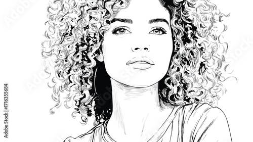 Elegant Hand-Drawn Portrait of Woman with Beautiful Flowers