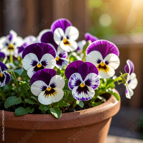 Vibrant pansies in terracotta pot (1)