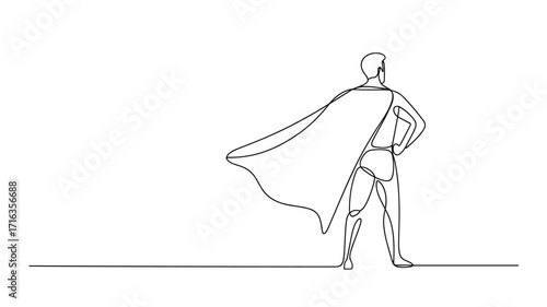 Superhero One Line Drawing Vector Illustration
