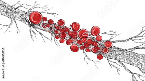 Medical Illustration of Red Blood Cell Flow in Vein Vector Artwork