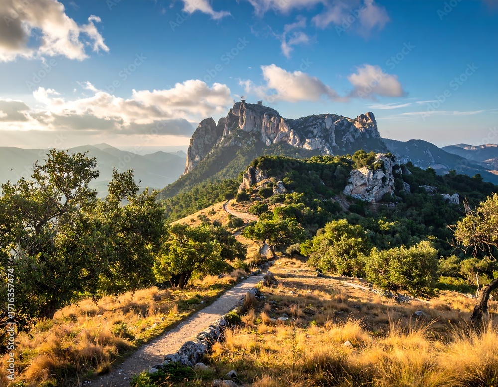 Obraz premium Scenic mountain path at sunset