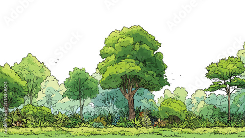 Tranquil Forest Landscape with Green Grass Nature Scene