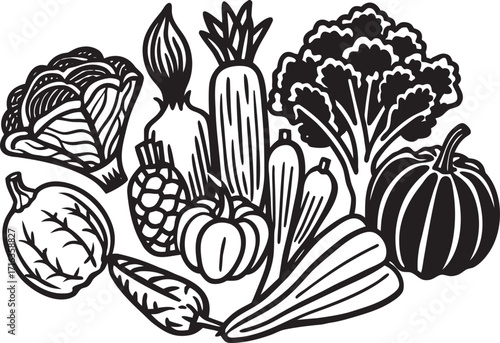 hand drawn vector illustration of vegetables and fruits 