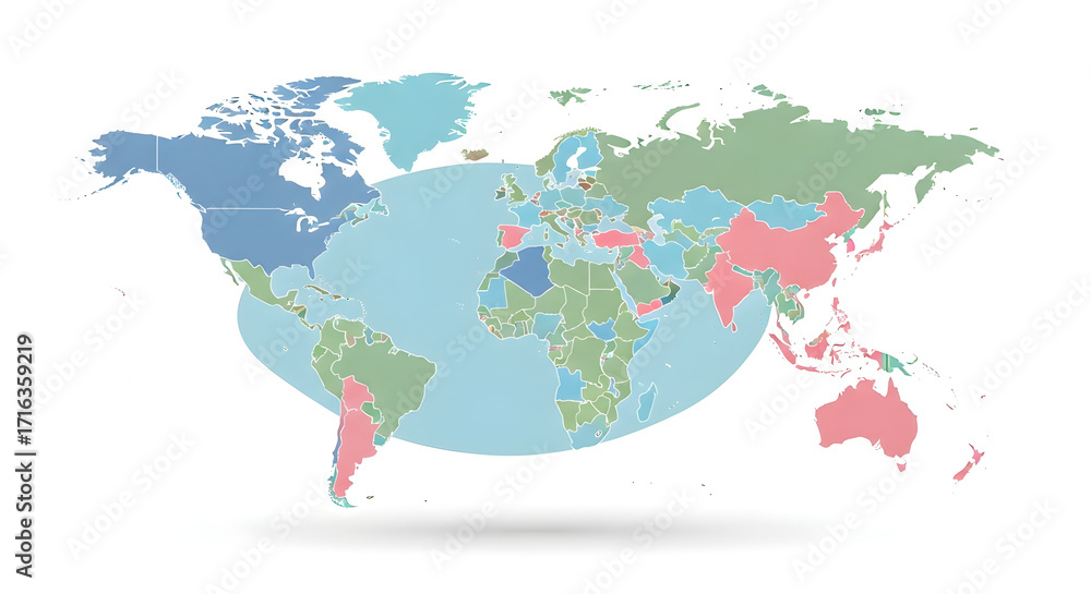 Naklejka premium World Map Illustration with Geographic Divisions and Projection