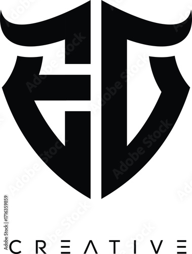 ED Shield Monogram Logo with Bull Horn – Bold Emblem Symbol for Security, Protection and Modern Branding