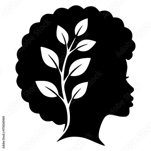 Profile silhouette of a woman with an afro, natural hair svg, black woman svg, nature svg, empowerment svg