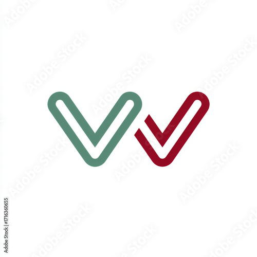 Minimalist checkmark icons, outlined, representing approval, disapproval, or choice in green and red on a white background with copy space