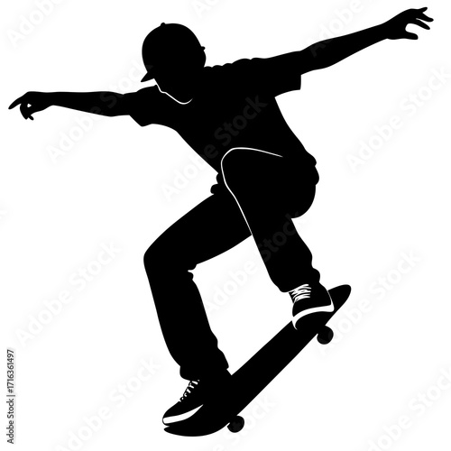 Black silhouette of a skateboarder performing a trick 1