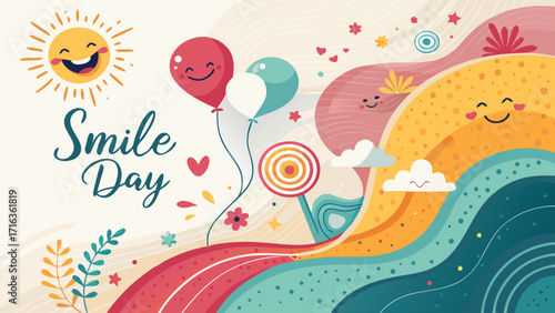  Abstract Colorful Gradient with Playful Shapes for Smile Day Background 