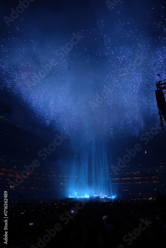 spectacular scene of drone light show illuminating concert stadium instead of traditional spotlights