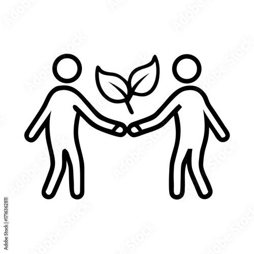 Two eco-people holding hands with a leaf concept of isolated on transparent background for Earth Day  