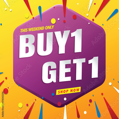 sale banner modern purple.buy 1 get 1 free