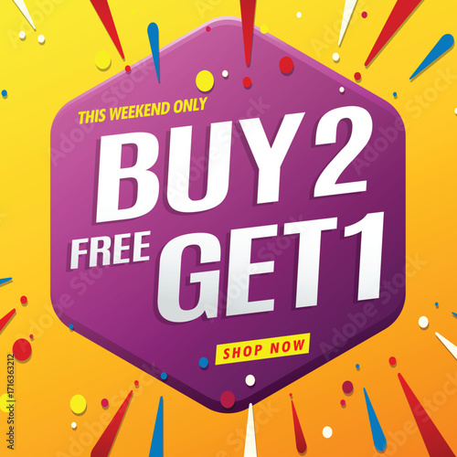 sale banner modern purple.buy 2 get 1 free