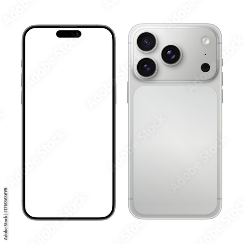 фотографія Smartphone similar 17 pro max front back mockup white with blank white screen mobile app on Transparent Background