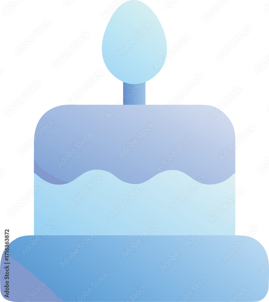 Fototapeta premium Simple blue gradient birthday cake icon with candle