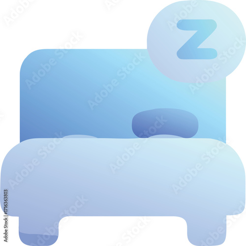 Simple blue bed icon with sleep symbol