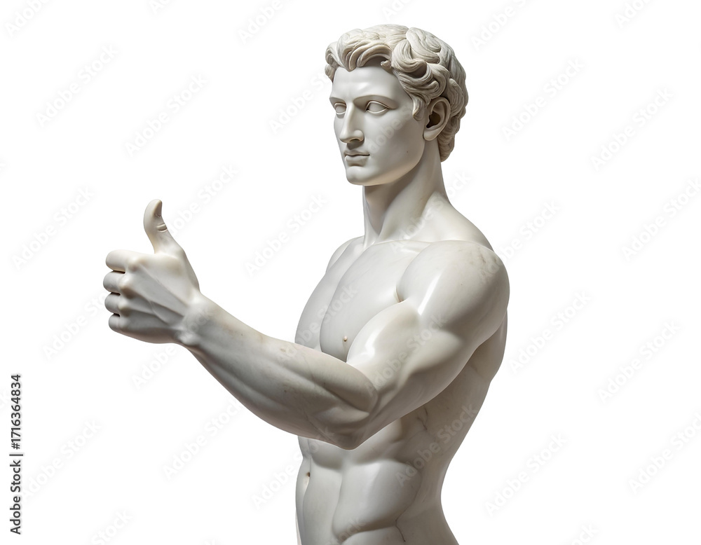 Obraz premium Untitled design - Modern Minimalist Marble Sculpture of Man with Thumbs Up, Side Angle, Transparent Background