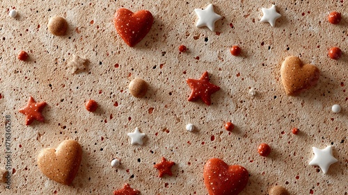 gingerbread cookie scatter, iced hearts, stars, candy canes