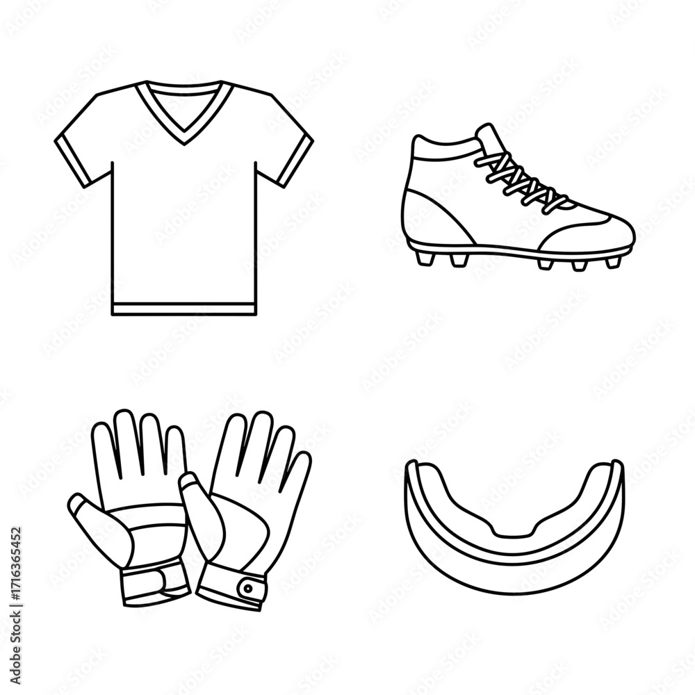 Obraz premium Collection of American Football themed icons, including Jersey, Cleats, Gloves, Mouthguard