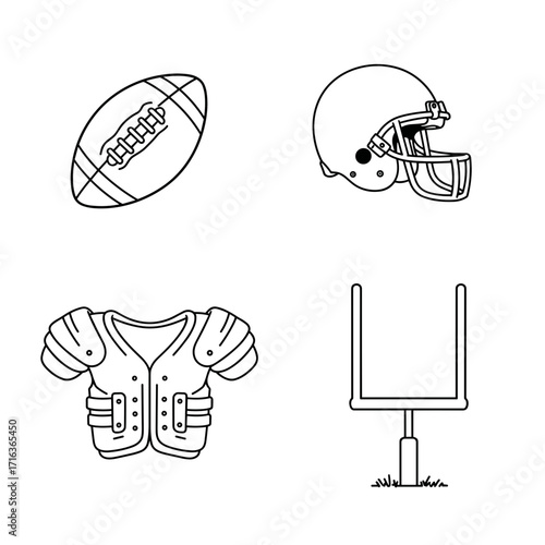 Collection of American Football themed icons, including Football, Helmet, Shoulder Pads, Goalpost