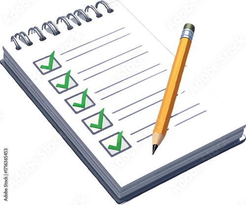Rendered Checklist Notepad with Pencil