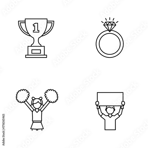 Collection of American Football themed icons, including Trophy, Ring, Cheerleader, Fan