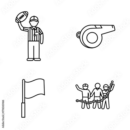Collection of American Football themed icons, including Referee, Whistle, Penalty Flag, Chain Crew