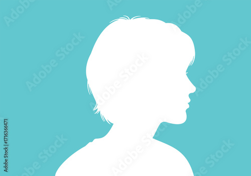 Vector art of silhouette of a person in profile against a teal background