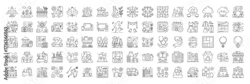 Comprehensive Collection of Line Art Icons Representing Diverse Concepts and Industries