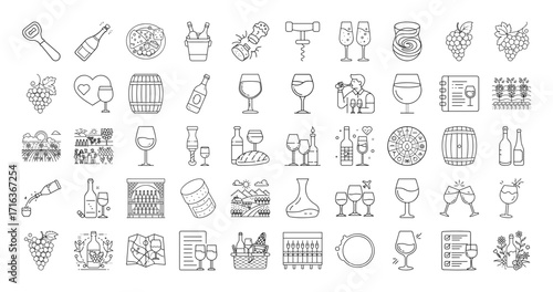 Wine Related Icons and Elements Line Style Background Pattern Vector Illustration