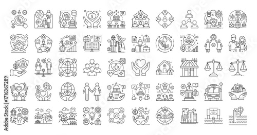 Collection of Vector Icons Representing Social Issues and Humanitarian Concerns