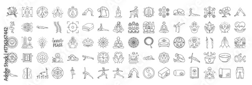 Collection of Yoga and Wellness Line Art Icons and Symbols