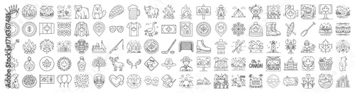 Collection of Canada themed vector icons and symbols in outline style