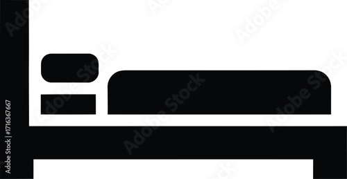 Simple icon of a bed with pillow and mattress vector silhouette vector