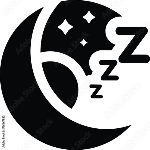 Stylized crescent moon with stars and zzz symbols representing sleep night dreams vector