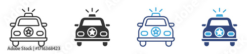Police car icon in outline and flat style, vector illustration 