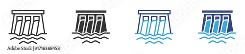 Hydroelectric Dam icon set, vector illustration 