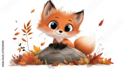Cute fox autumn illustration