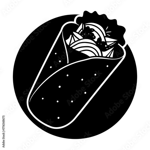 Black and white graphic of a filled burrito food icon
