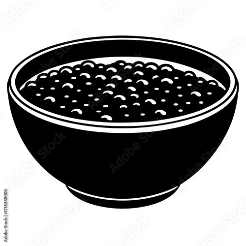 Black and white illustration of a bowl of caviar black caviar