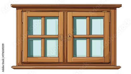 Wooden Window Glass Cartoon Vector Illustration
