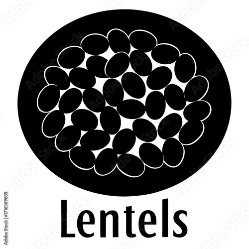 Black and white illustration of lentils with text food