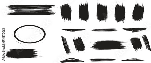 Mega bundle of different ink brush strokes:rectangle,square and round freehand drawings.Ink splatters,grungy painted lines,artistic design elements:waves,circles,triangles.