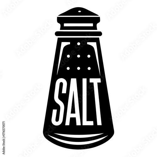 Black and white salt shaker icon with word salt condiment
