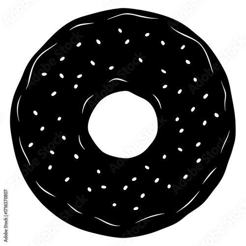 Black donut with white sprinkles and icing vector