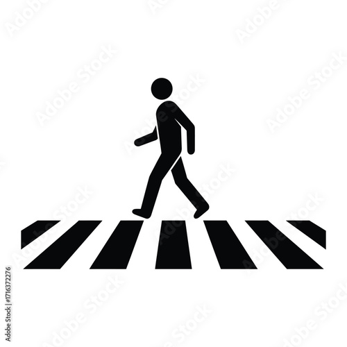 Pedestrian crossing road icon with walking person on zebra crosswalk symbol