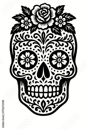 calavera de azúcar - Vintage ink sketch sugar skull with flowers for Día de los Muertos vector illustration SVG