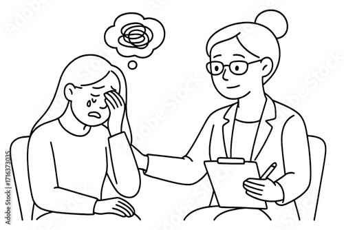 Mental health concept. Psychotherapy session. Psychologist comforting crying patient with depression. Doctor helps client with anxiety, stress, tangled mind. Psychological help.